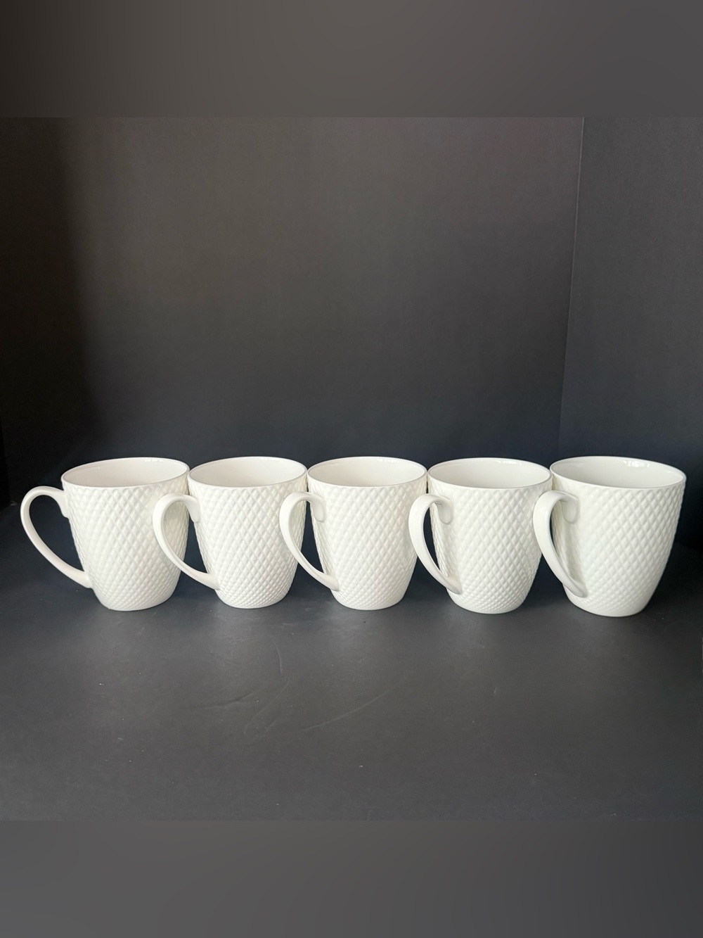 Classic Mikasa Huntington Tea COFFEE MUGS Set Of 5 Criss Cross Quilted Pattern